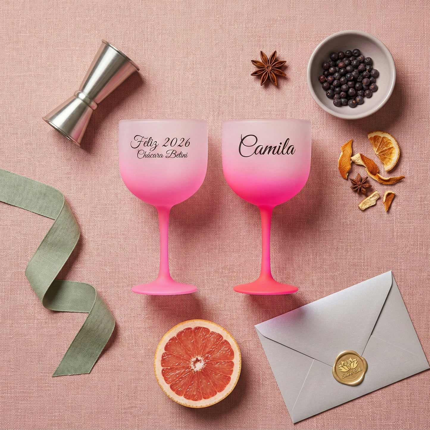 Taça gin personalizada acrílico degradê rosa com nome — Presente festa﻿