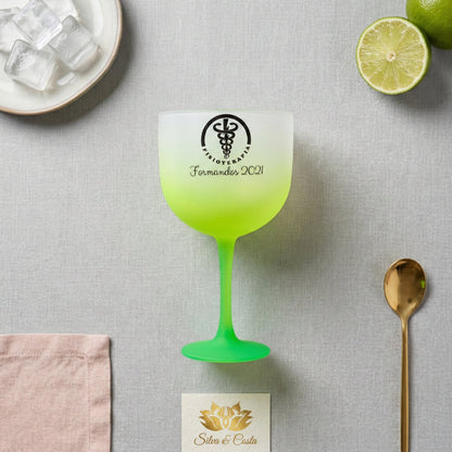 Taça Gin Acrílico Personalizada com Nome — Presente Neon Branco/Verde