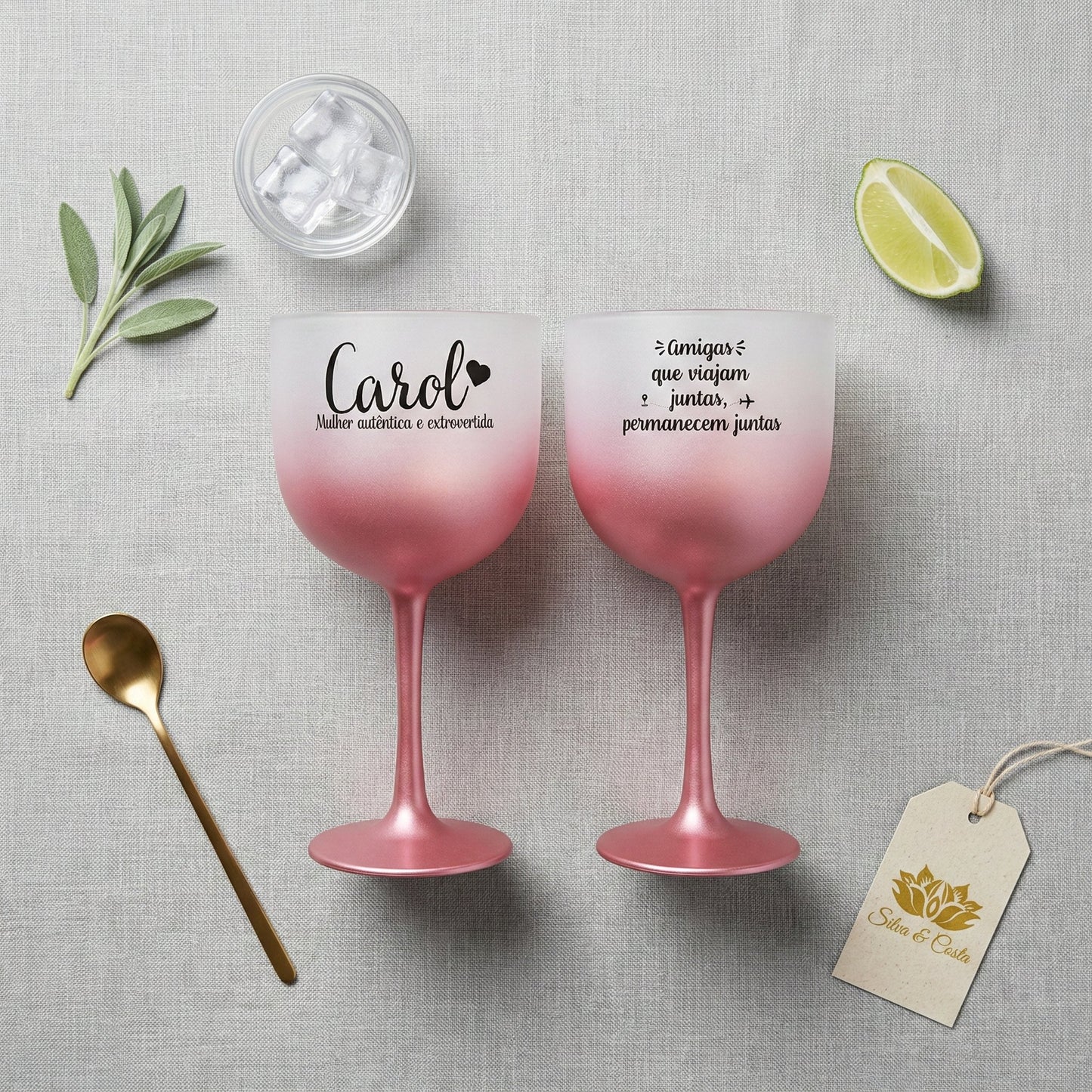Taça gin acrílico personalizada com nome e frase — Presente para ela