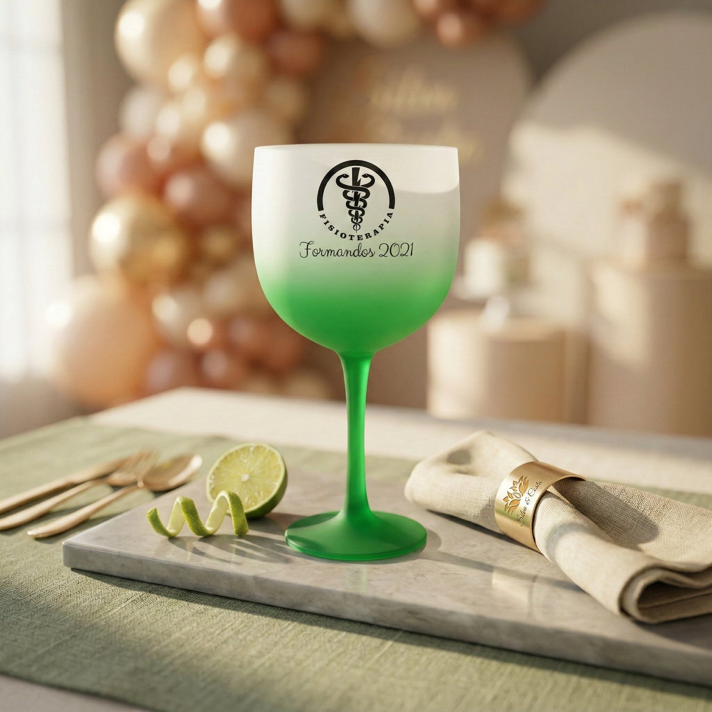 Taça Gin Acrílico Personalizada com Nome — Presente Neon Branco/Verde