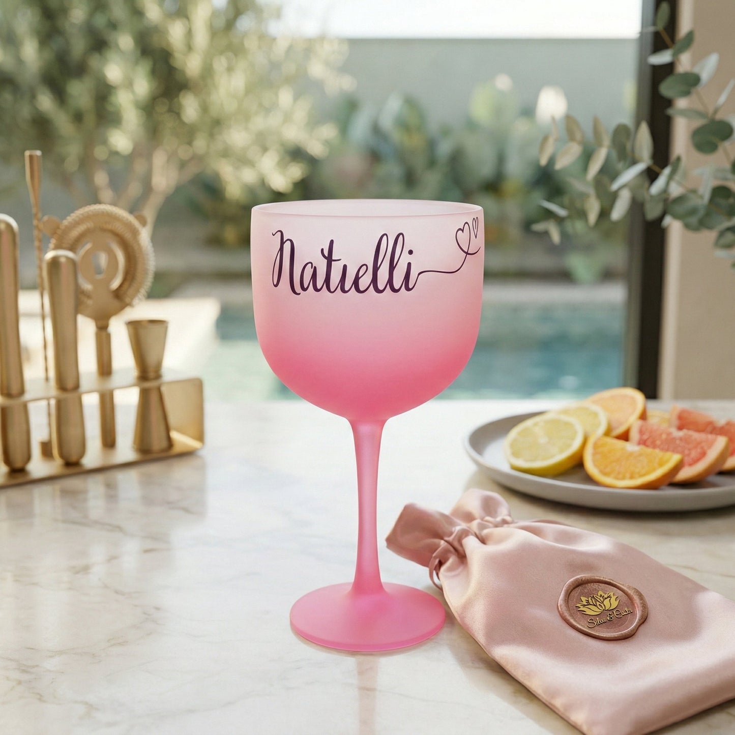 Taça gin acrílico degradê rosa Personalizada com Nome — Presente feminino