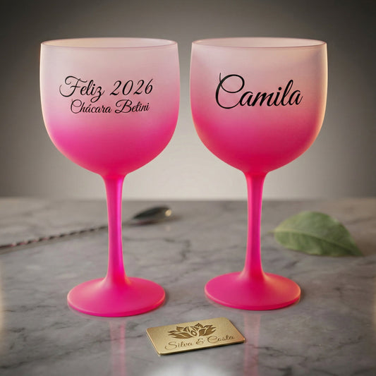 Taça gin personalizada acrílico degradê rosa com nome — Presente festa﻿