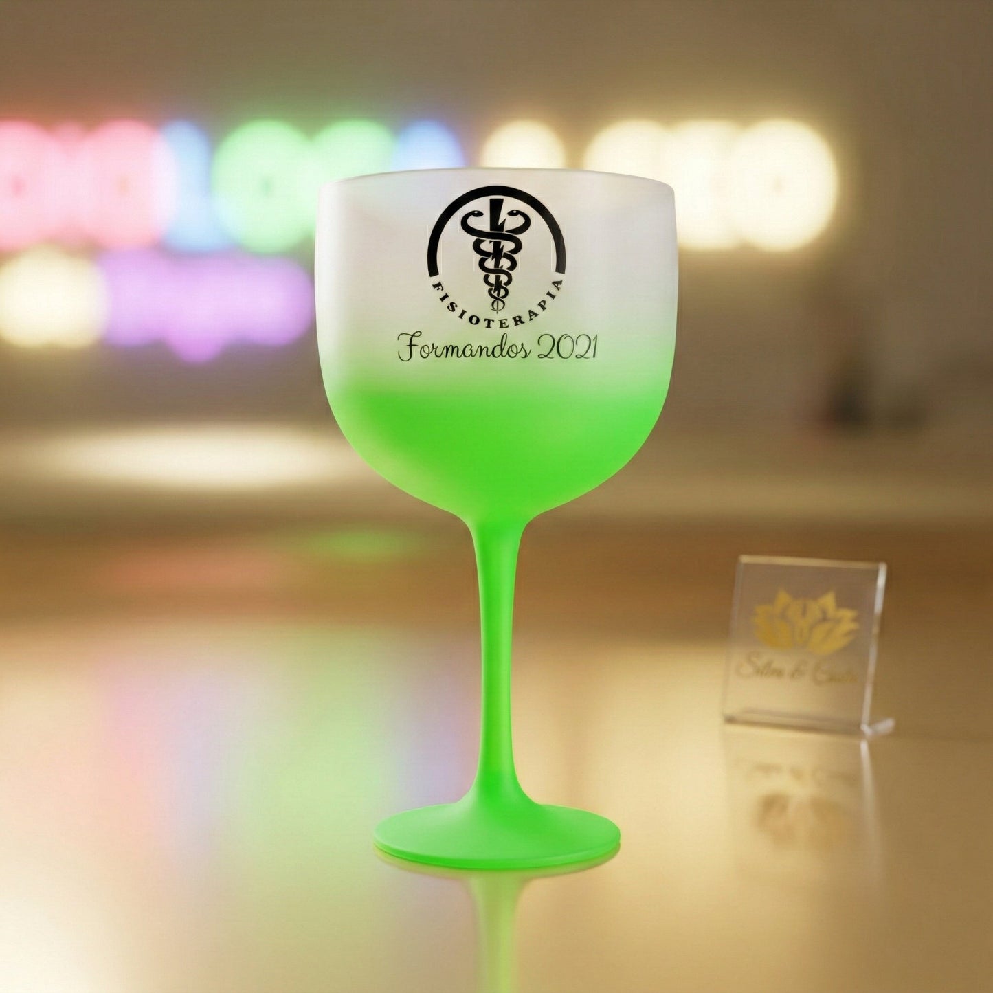 Taça Gin Acrílico Personalizada com Nome — Presente Neon Branco/Verde