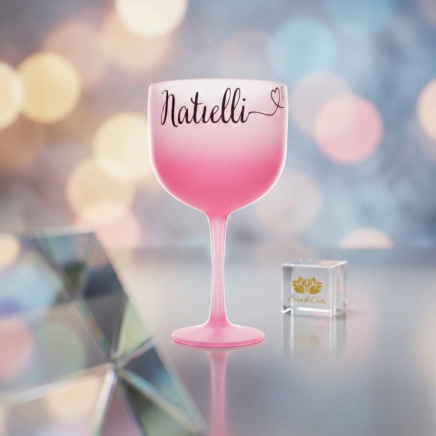 Taça gin acrílico degradê rosa Personalizada com Nome — Presente feminino