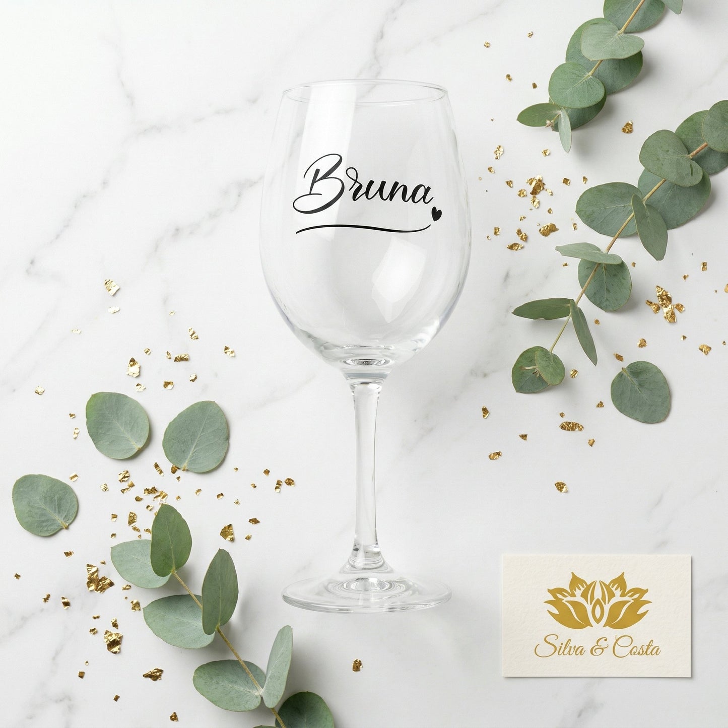 Taça de Vidro Personalizada com Nome | Lembrança Casamento