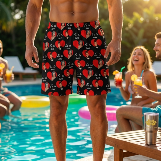 Samba Canção Preta com Foto no Coração e Frase Eu Te Amo Personalizada