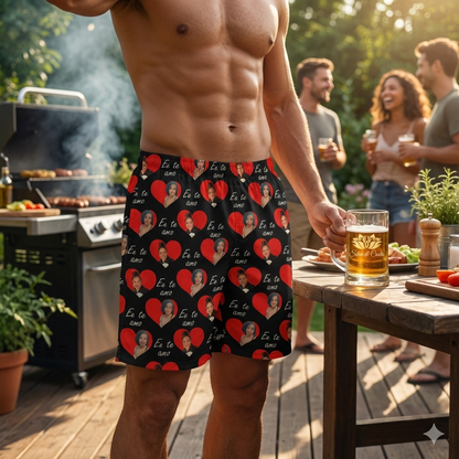 Samba Canção Preta com Foto no Coração e Frase Eu Te Amo Personalizada