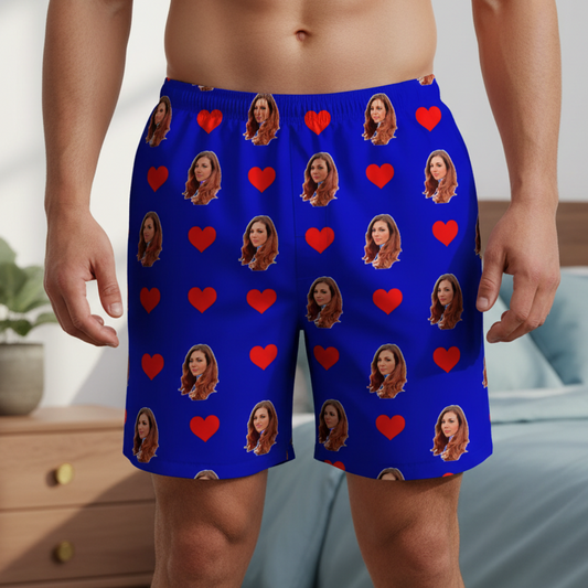 Samba Canção Azul Royal Personalizada Com Fotos e Corações Presente Casal