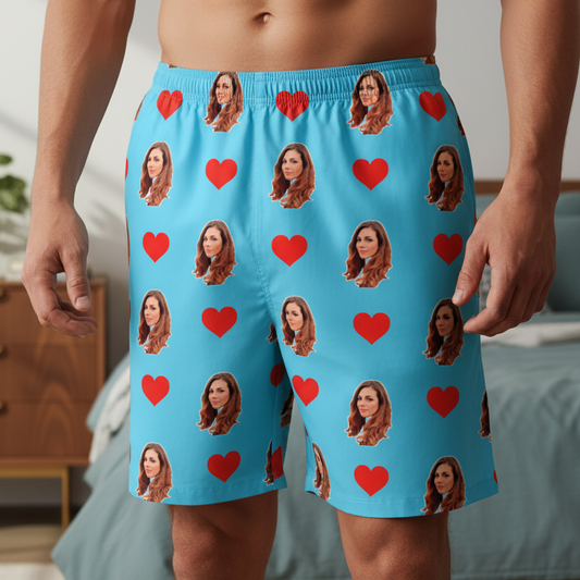 Samba Canção Azul Personalizada Com Fotos e Corações Presente Casal