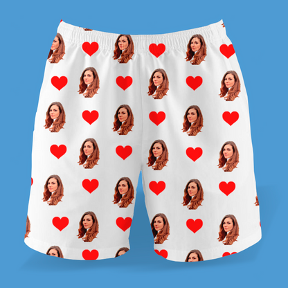 Samba Canção Branca Personalizada Com Fotos e Corações Presente Casal