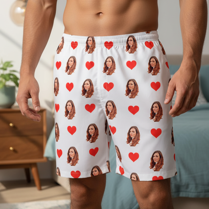 Samba Canção Branca Personalizada Com Fotos e Corações Presente Casal