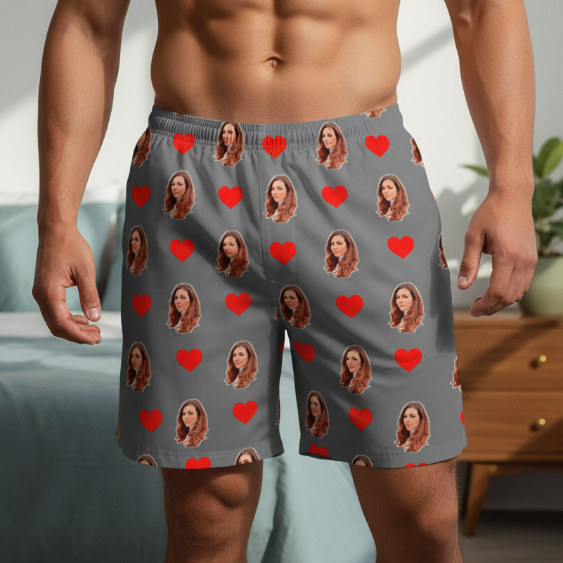 Samba Canção Cinza Personalizada Com Fotos e Corações Presente Casal