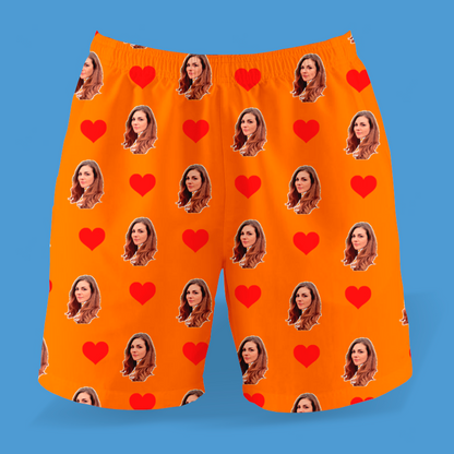 Samba Canção Laranja Personalizada Com Fotos e Corações Presente Casal