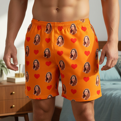 Samba Canção Laranja Personalizada Com Fotos e Corações Presente Casal