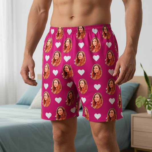Samba Canção Pink Personalizada Com Fotos e Corações Presente Casal