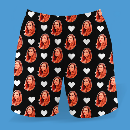 Samba Canção Preta Personalizada Com Fotos e Corações Presente Casal