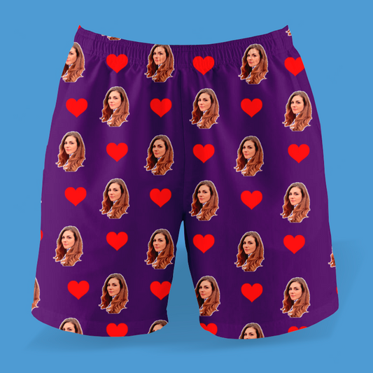 Samba Canção Roxo Personalizada Com Fotos e Corações Presente Casal