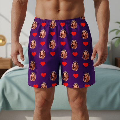 Samba Canção Roxo Personalizada Com Fotos e Corações Presente Casal