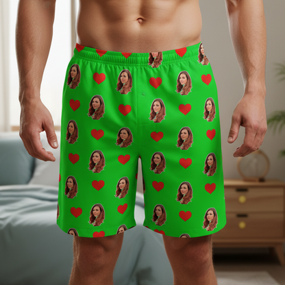 Samba Canção Verde Personalizada Com Fotos e Corações Presente Casal