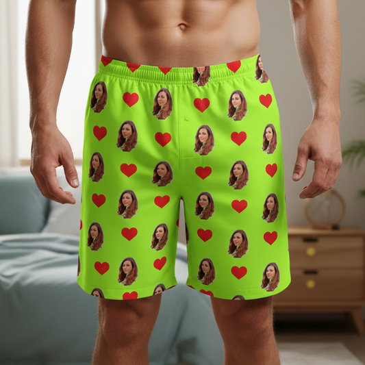 Samba Canção Verde Limão Personalizada Com Fotos e Corações Presente Casal