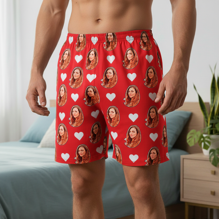 Samba Canção Vermelho Personalizada Com Fotos e Corações Presente Casal