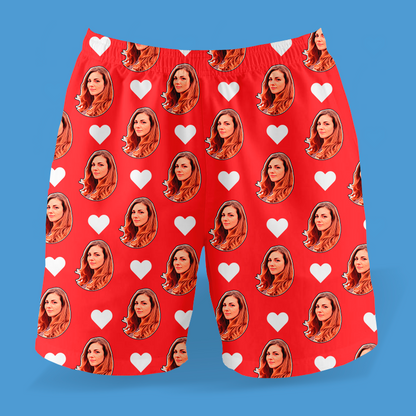 Samba Canção Vermelho Personalizada Com Fotos e Corações Presente Casal