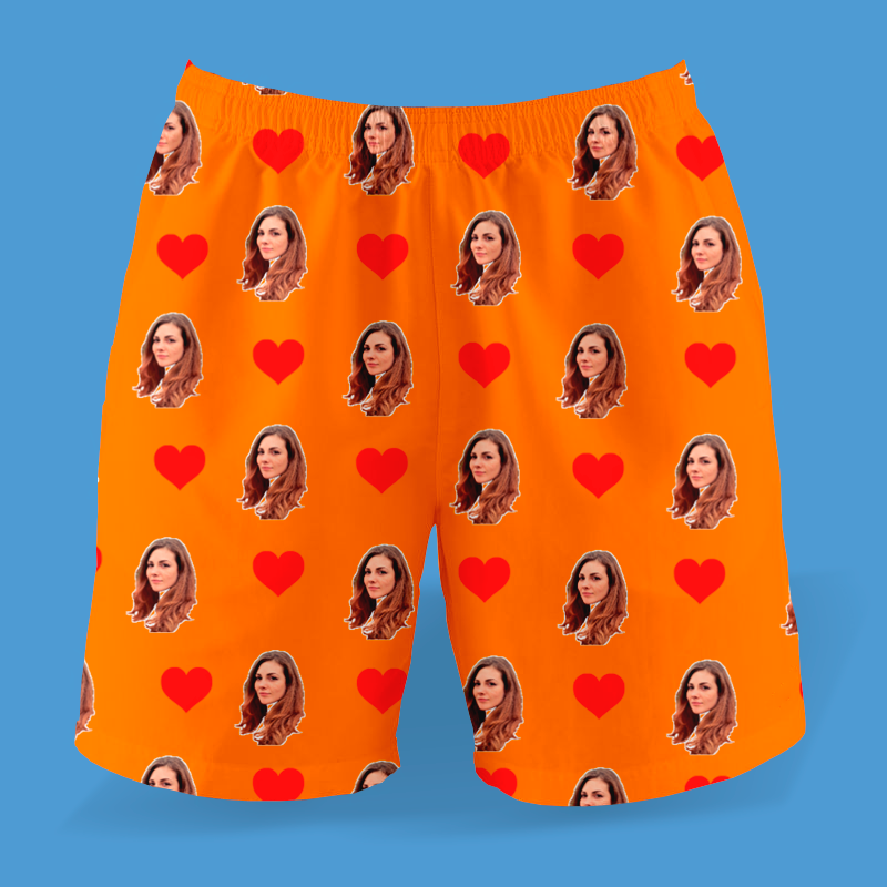 Samba Canção Laranja Personalizada Com Fotos e Corações Presente Casal