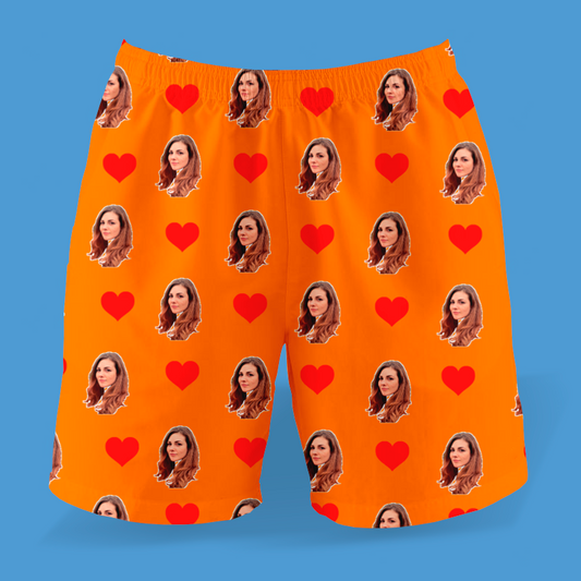 Samba Canção Laranja Personalizada Com Fotos e Corações Presente Casal