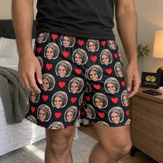 Samba Canção Preta Personalizada Com Fotos e Corações Presente Casal