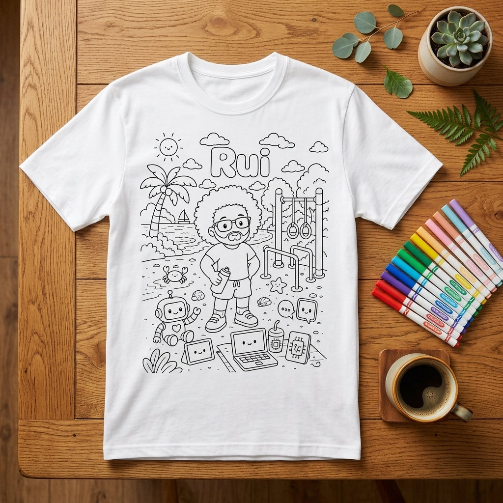 Camiseta Branca para Pintar Personalizada — Desenho da sua Foto