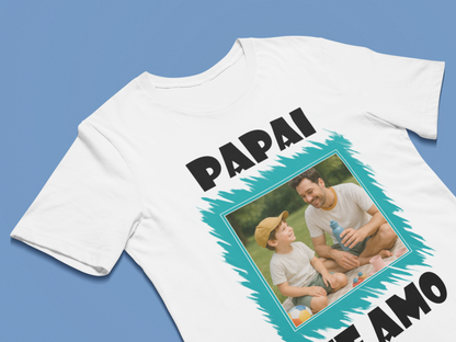 Camiseta Personalizada com Papai Te Amo Moldura Azul Divertida Dia dos Pais 💙