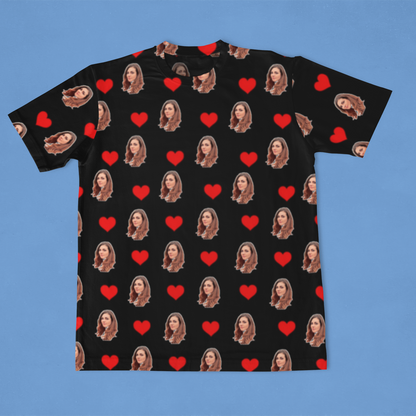 Camiseta Preta Personalizada Com Fotos e Corações Presente Casal