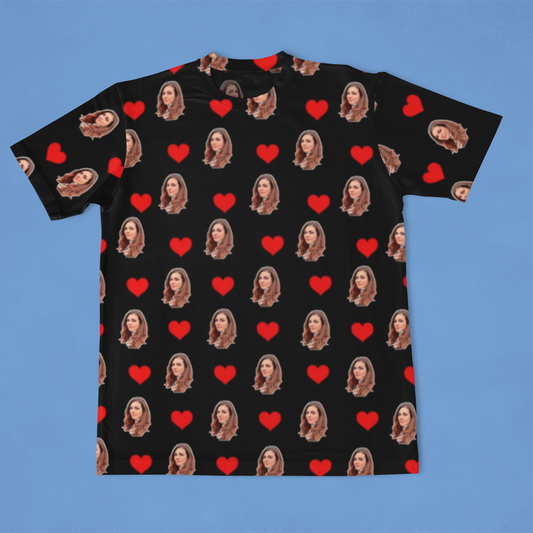 Camiseta Preta Personalizada Com Fotos e Corações Presente Casal