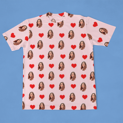 Camiseta Rosa Personalizada Com Fotos e Corações Presente Casal