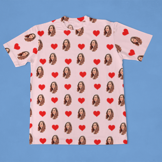Camiseta Rosa Personalizada Com Fotos e Corações Presente Casal