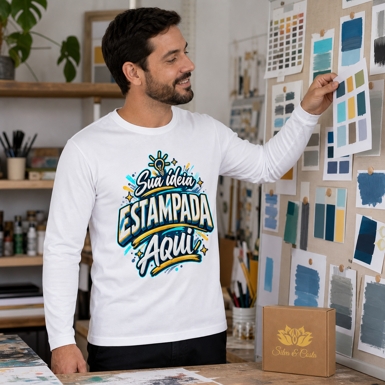 Camiseta Manga Longa Branca Personalizada 100% Algodão - imagem principal
