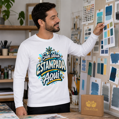 Camiseta Manga Longa Branca Personalizada 100% Algodão - imagem principal
