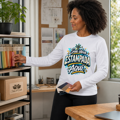 Camiseta Manga Longa Branca Personalizada 100% Algodão - imagem lifestyle 4