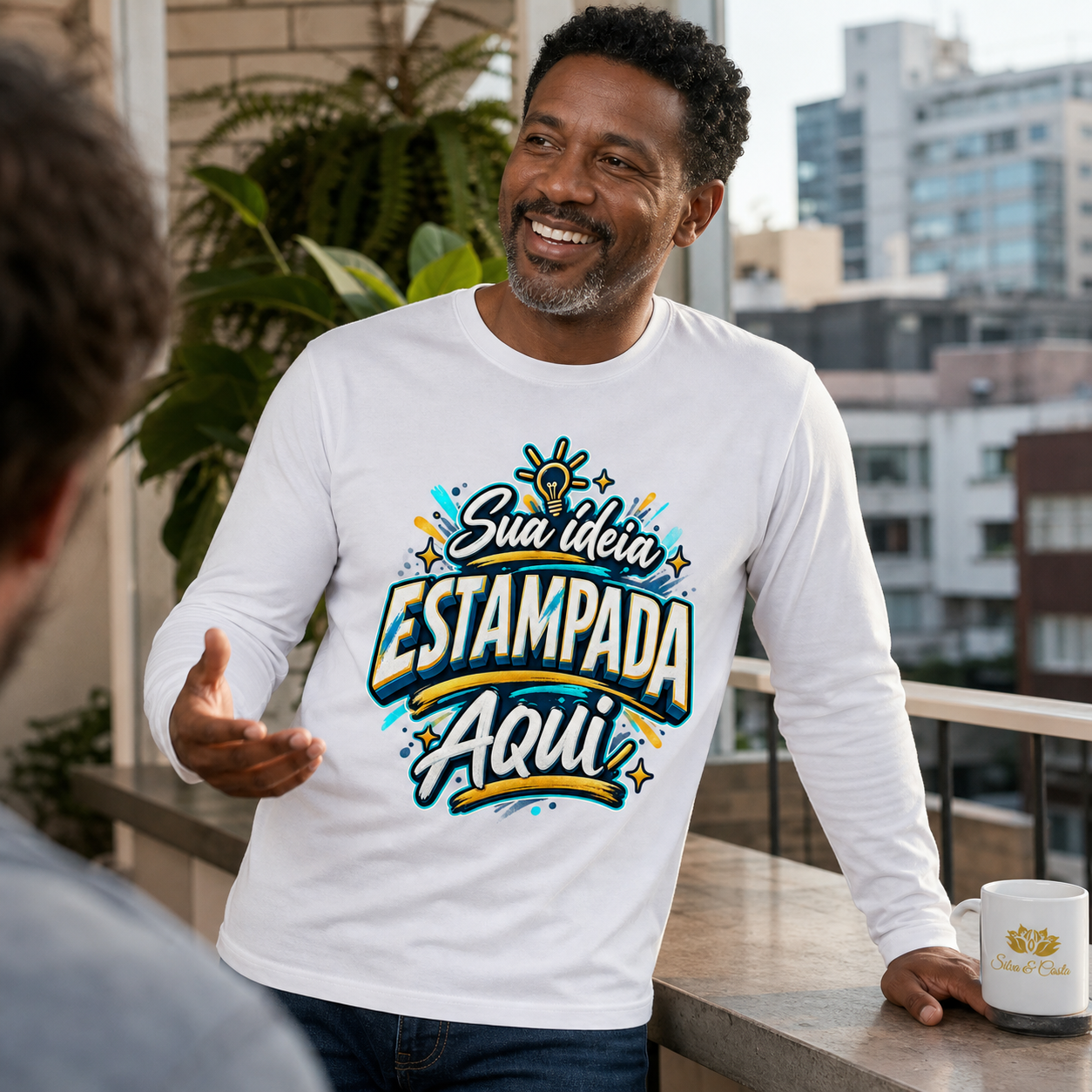 Camiseta Manga Longa Branca Personalizada 100% Algodão - imagem lifestyle 5