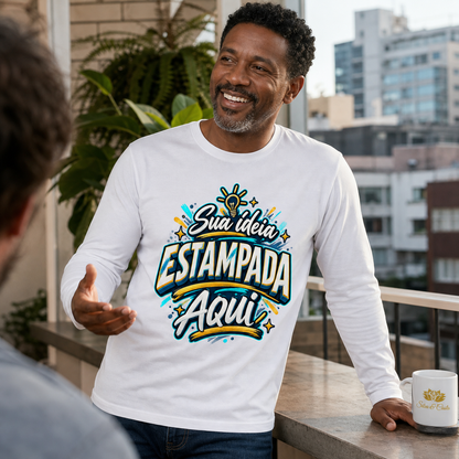 Camiseta Manga Longa Branca Personalizada 100% Algodão - imagem lifestyle 5