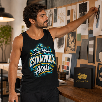 Regata Preta Personalizada Masculina 100% Algodão - imagem principal