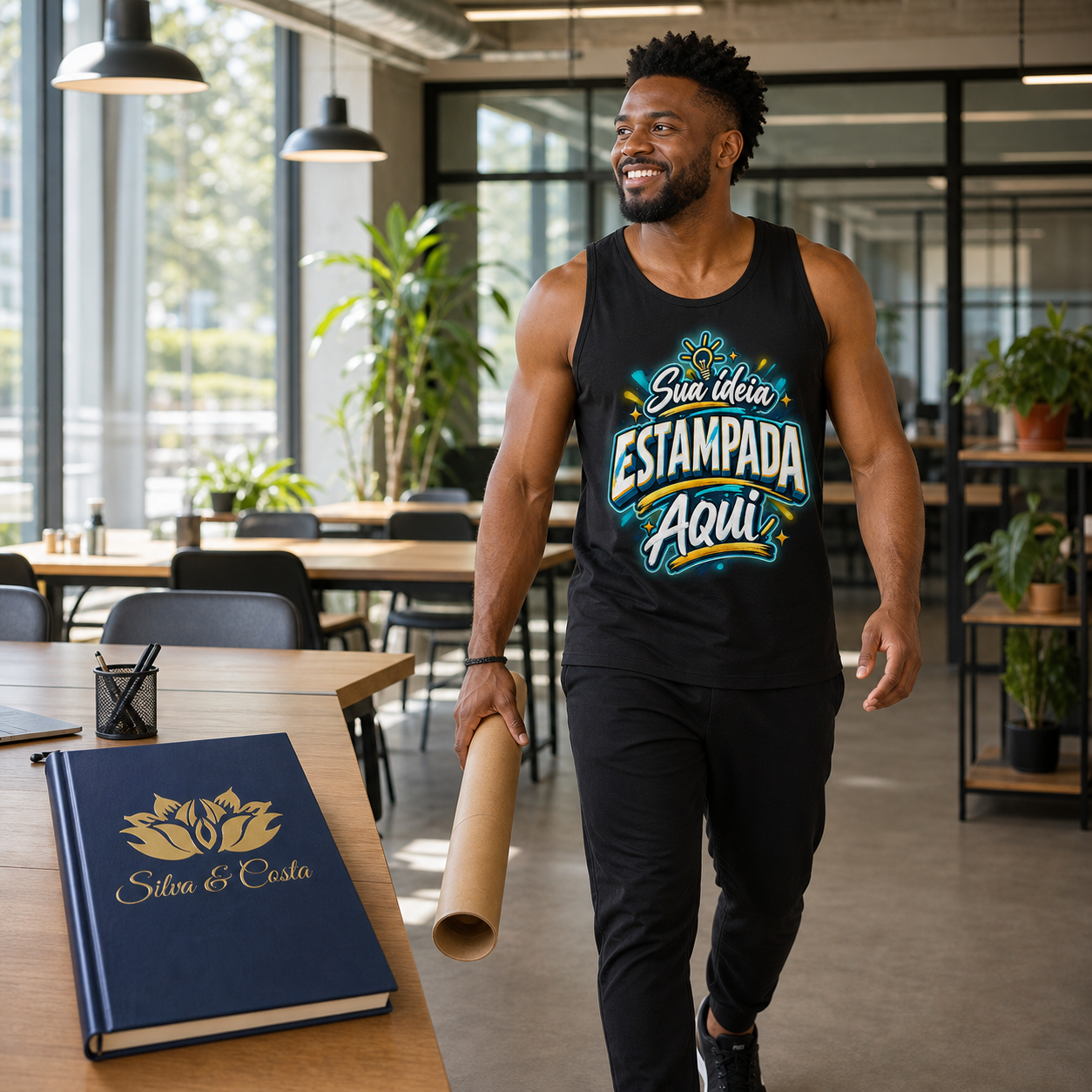 Regata Preta Personalizada Masculina 100% Algodão - imagem lifestyle 2