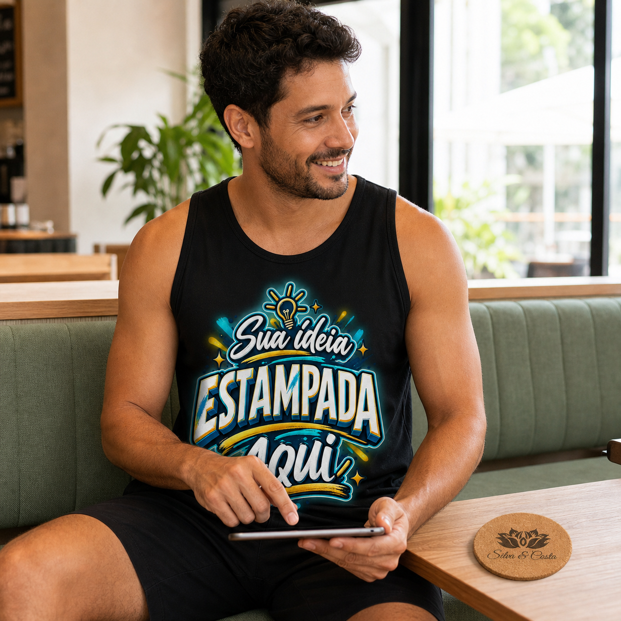 Regata Preta Personalizada Masculina 100% Algodão - imagem lifestyle 3