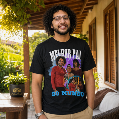 Camiseta Preta Personalizada Melhor Pai do Mundo com Foto - imagem lifestyle 2