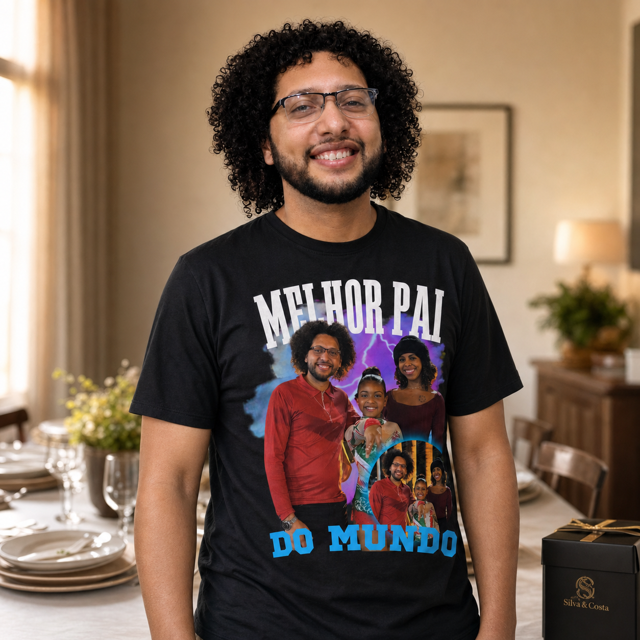 Camiseta Preta Personalizada Melhor Pai do Mundo com Foto - imagem lifestyle 3
