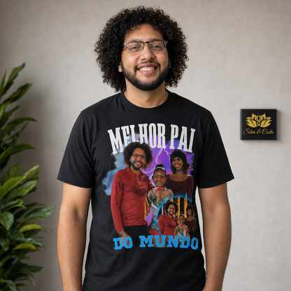 Camiseta Preta Personalizada Melhor Pai do Mundo com Foto - imagem lifestyle 4