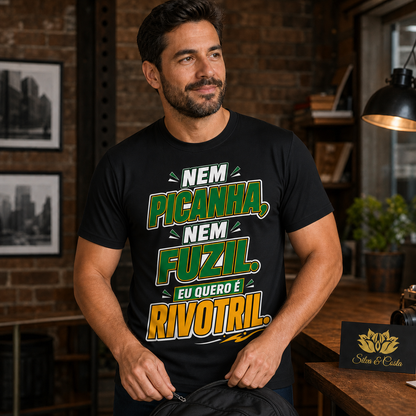Camiseta Engraçada Masculina Preta Nem Picanha Nem Fuzil - imagem principal