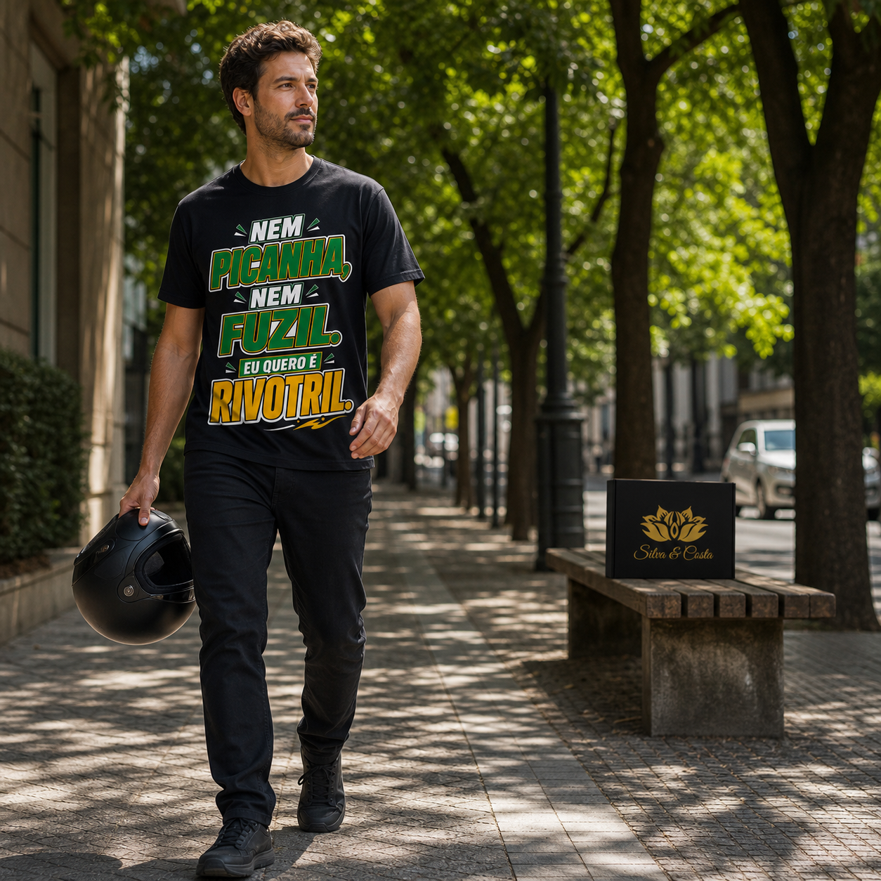 Camiseta Engraçada Masculina Preta Nem Picanha Nem Fuzil - imagem lifestyle 2