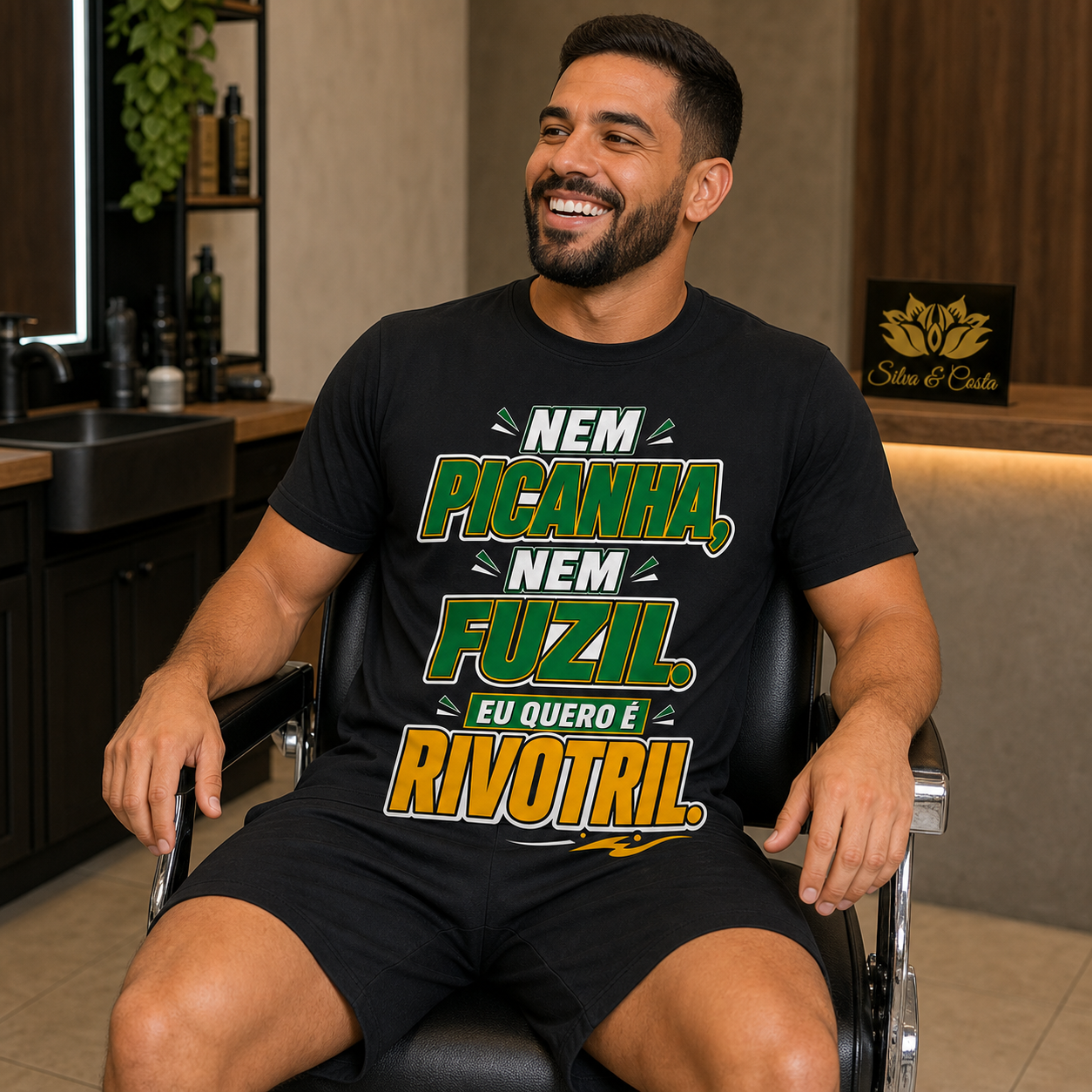 Camiseta Engraçada Masculina Preta Nem Picanha Nem Fuzil - imagem lifestyle 3