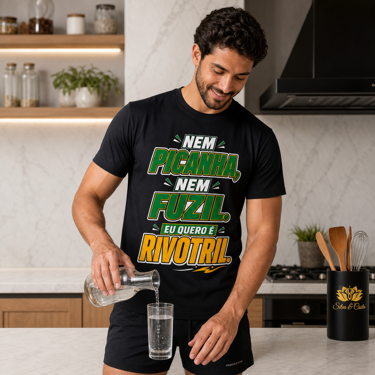 Camiseta Engraçada Masculina Preta Nem Picanha Nem Fuzil - imagem lifestyle 4
